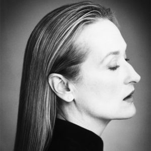 Meryl Streep by Nigel Parry, black and white portrait of the actress in side profile