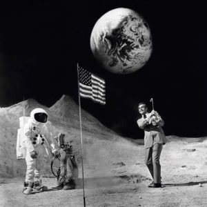 Sean Connery on the moon by Terry O'Neill, the actor playing golf next to an astronaut