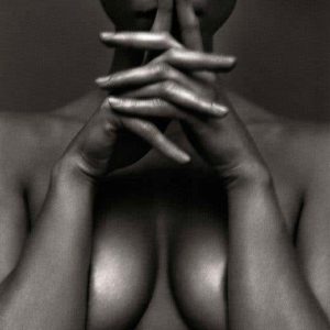 Judith - Vienna by Andreas H. Bitesnich, closeup of models nude chest and lower face, covering her breasts and mouth with her arms