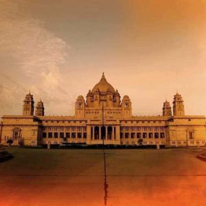 Umaid Bhzawan Palace by Andreas H. Bitesnich, the palace facade in orange and yellow