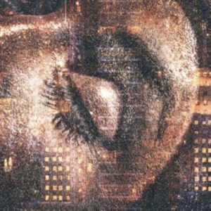 Golden Eye Diamond Dust by David Drebin, double exposure of a closeup face and city lights