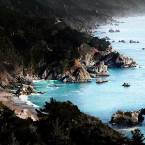 The blue sea by David Drebin, coastline with rocky cliffs