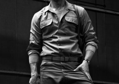 Brad Pitt, Fury by Timothy White, the actor in costume at the movie set of fury, with pistol