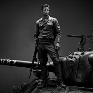 Brad Pitt, Fury by Timothy White, the actor in costume at the movie set of fury, standing on a tank